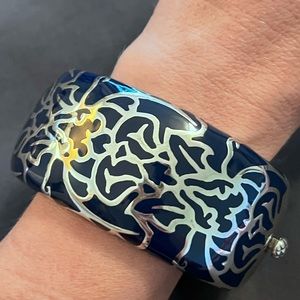 AHC Large Acrylic Bracelet; blue and silver